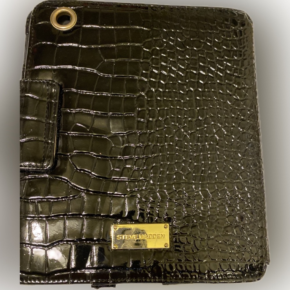 Steve Madden Black Crocodile-Embossed I-Pad Cover, Size: 8” x 6”